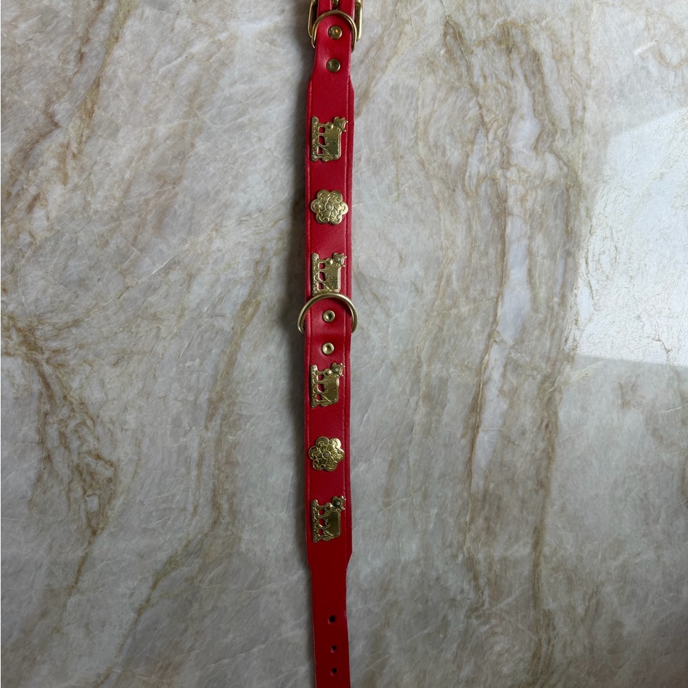 Gorsuch Red Leather Dog Collar with Gold Accents
